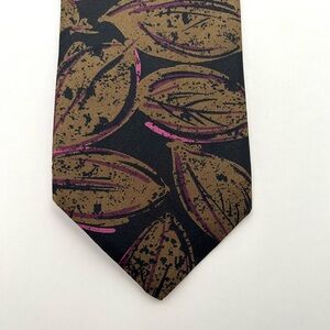 Valente 100% Silk Floral Botanical Men's Tie Black Brown Tan Pink One Size